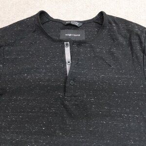 Wings + Horns Shirt  Medium Gray Charcoal Henley Short Sleeve